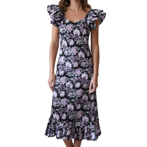 Mille -  Klara Tropical Night Cotton Midi Dress - Picture 1 of 15